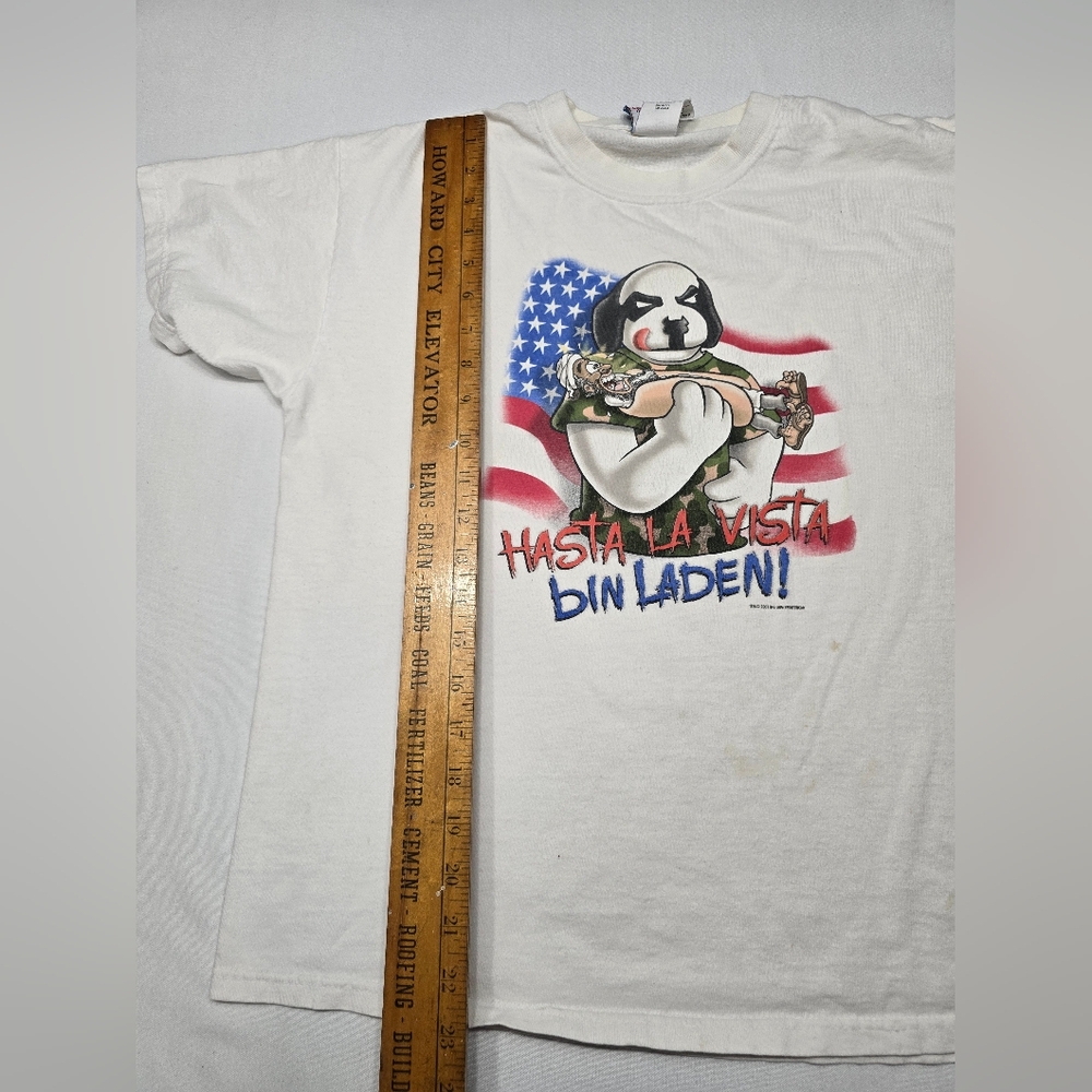 Vintage Y2K Little Big Dogs Hasta La Vista Osama Bin Laden Hot Dog Youth Tshirt - Picture 9 of 9